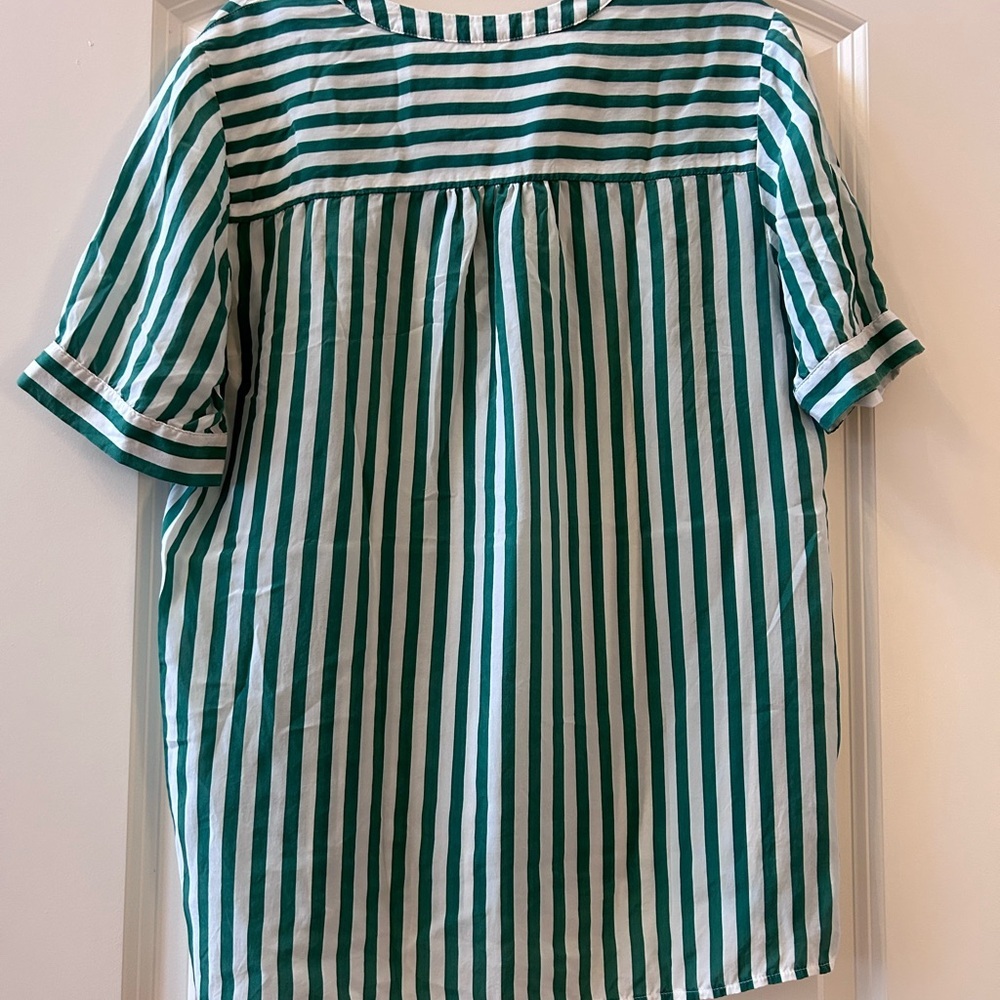 BRAX Feel Good Green and White Striped tunic blouse. US 4. Silky. EUC. Preppy. - Picture 6 of 12